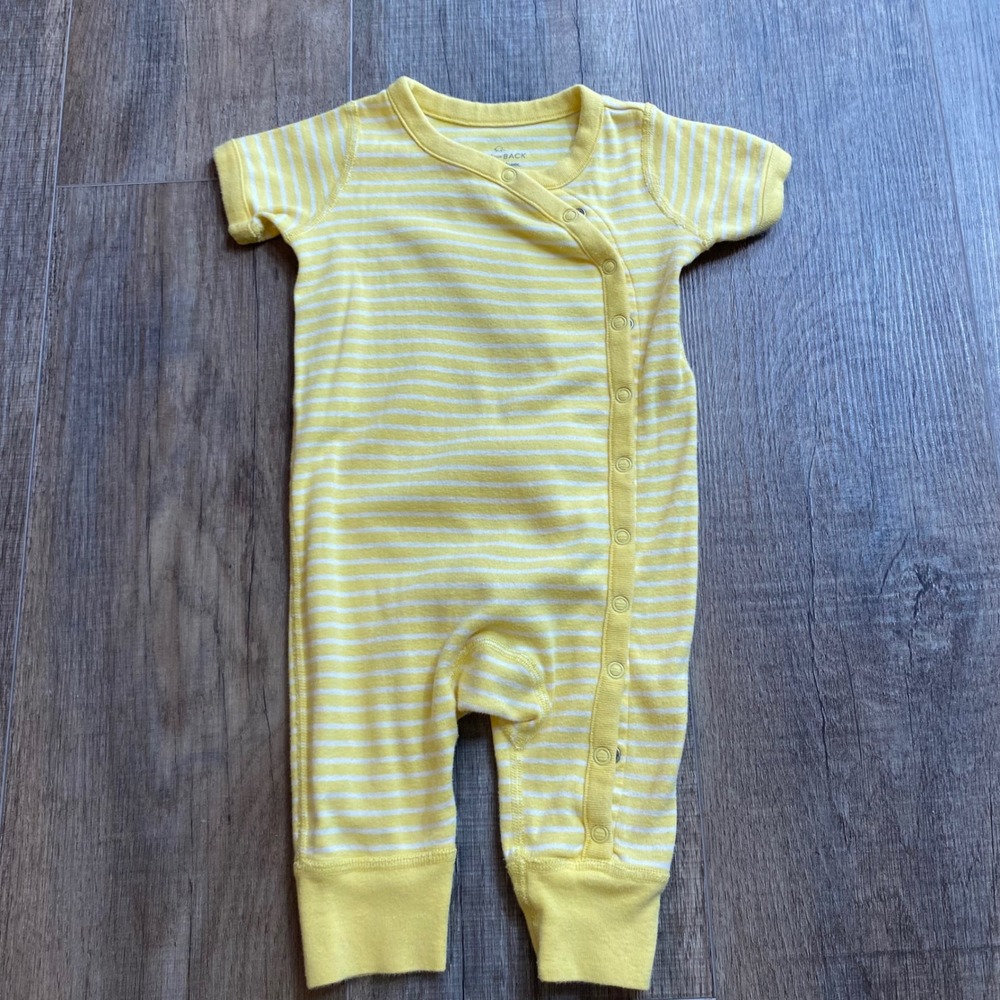 Moon and Back by Hanna Andersson Yellow White Striped Baby Romper 3-6 Months
